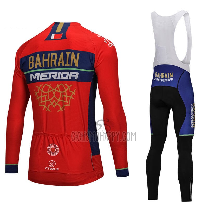 Bahrain Merida Cycling Jersey Bib Tight 2018 Long Sleeve Red